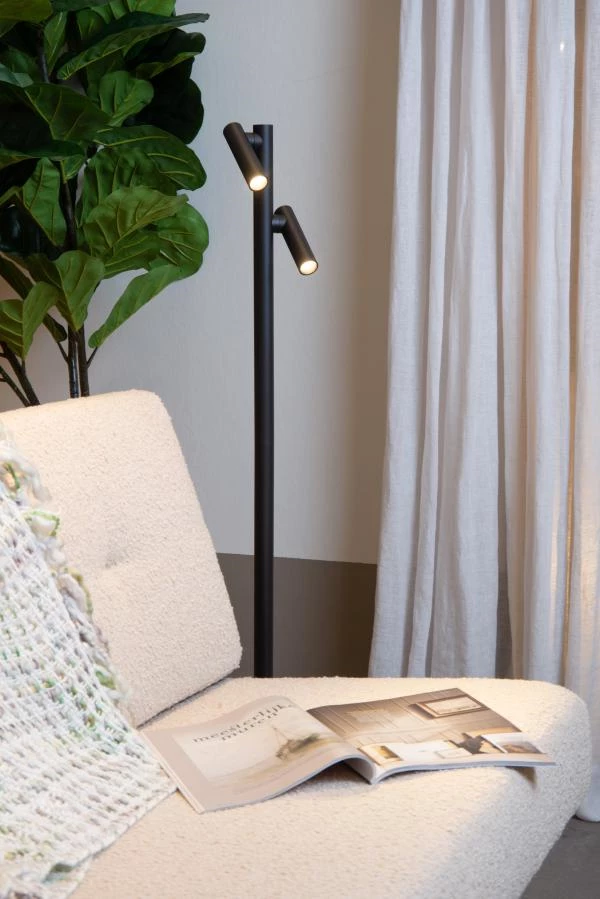 Lucide ANTRIM - Rechargeable Floor reading lamp Indoor/Outdoor - Battery pack - LED Dim. - 2x2,2W 2700K - IP54 - With wireless charging pad - Black - atmosphere 1